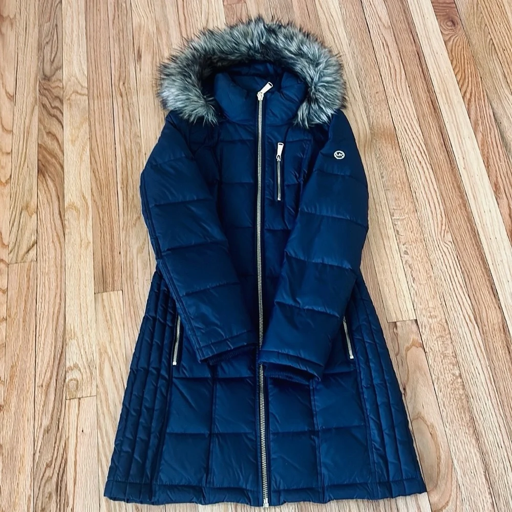 Michael Kors navy long puffer jacket women’s size XS - Picture 2 of 12